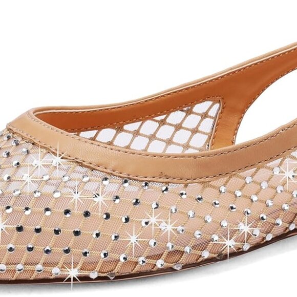 Women Mesh Slingback Flats Rubber Sole Pointed Toe Party Dress Shoes - Picture 1 of 6